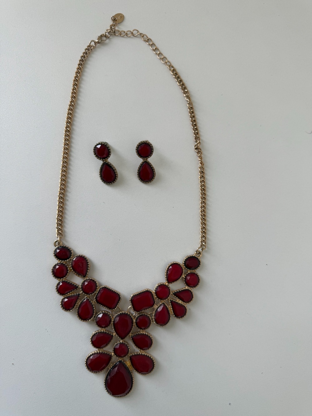 Claire's Gold-Tone Necklace & Earring Set with Red Stones